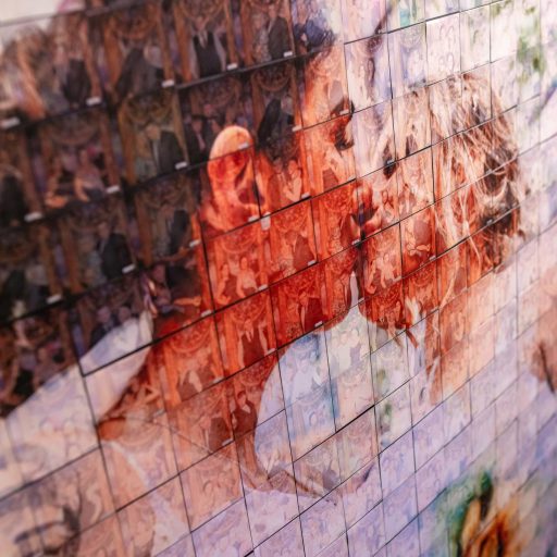 A finished Mosaic wall photo of the brides